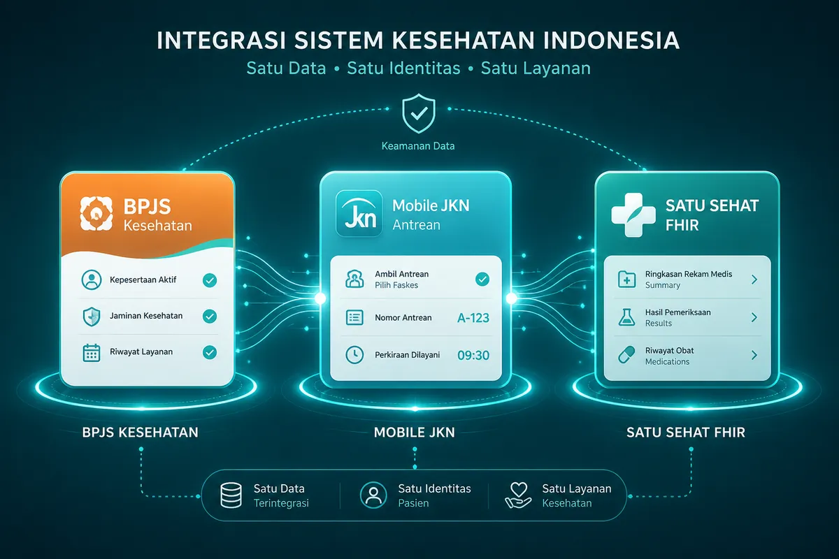 Ilustrasi integrasi BPJS, MJKN, dan Satu Sehat