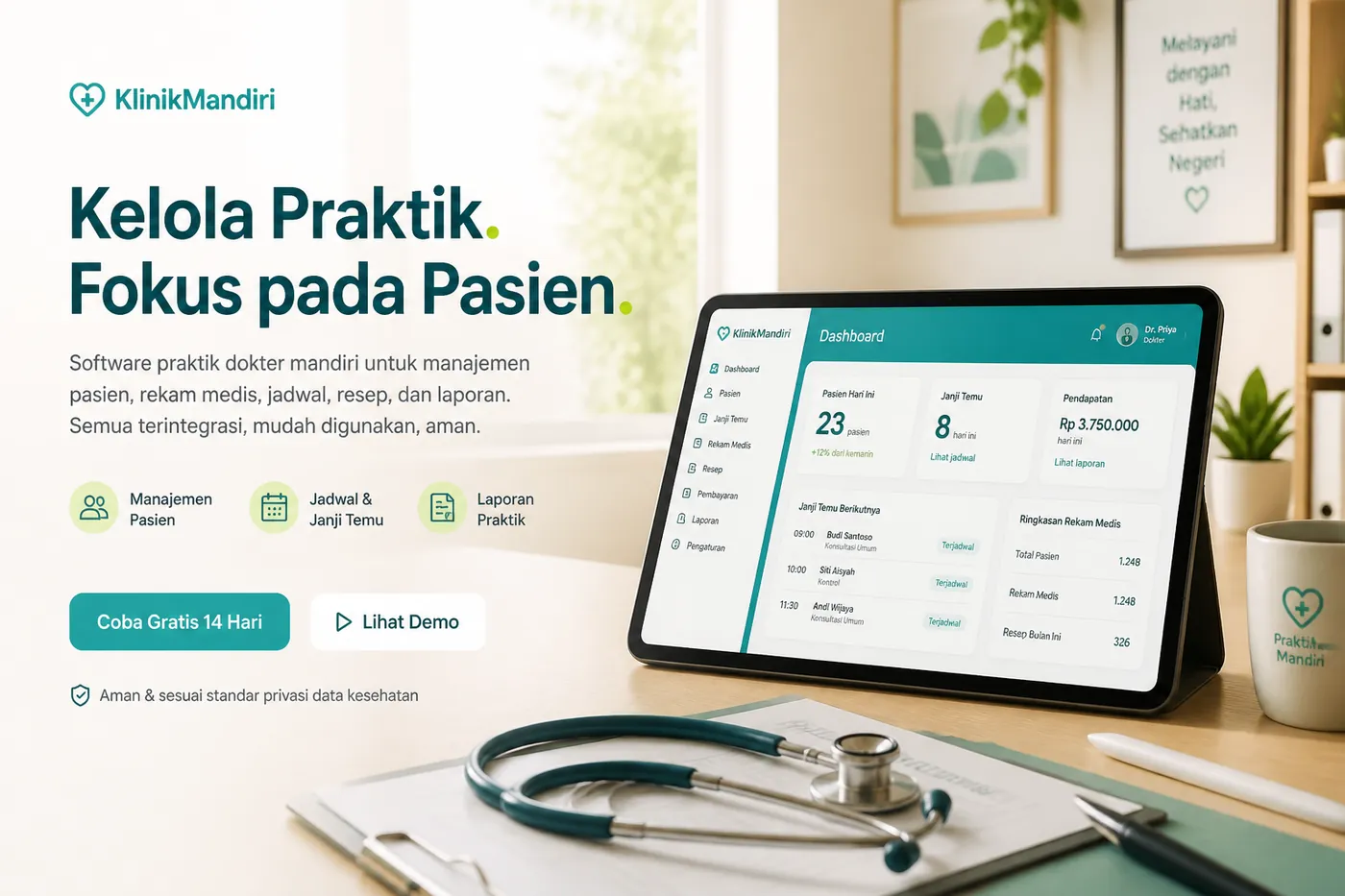 Ilustrasi praktik mandiri dokter dengan aplikasi SIMTM